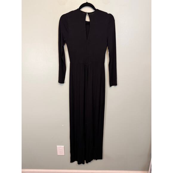 Asos Wrap Maxi Maternity Dress Womens 8 Black Surplice Long Sleeve Slit Evening - Picture 2 of 9